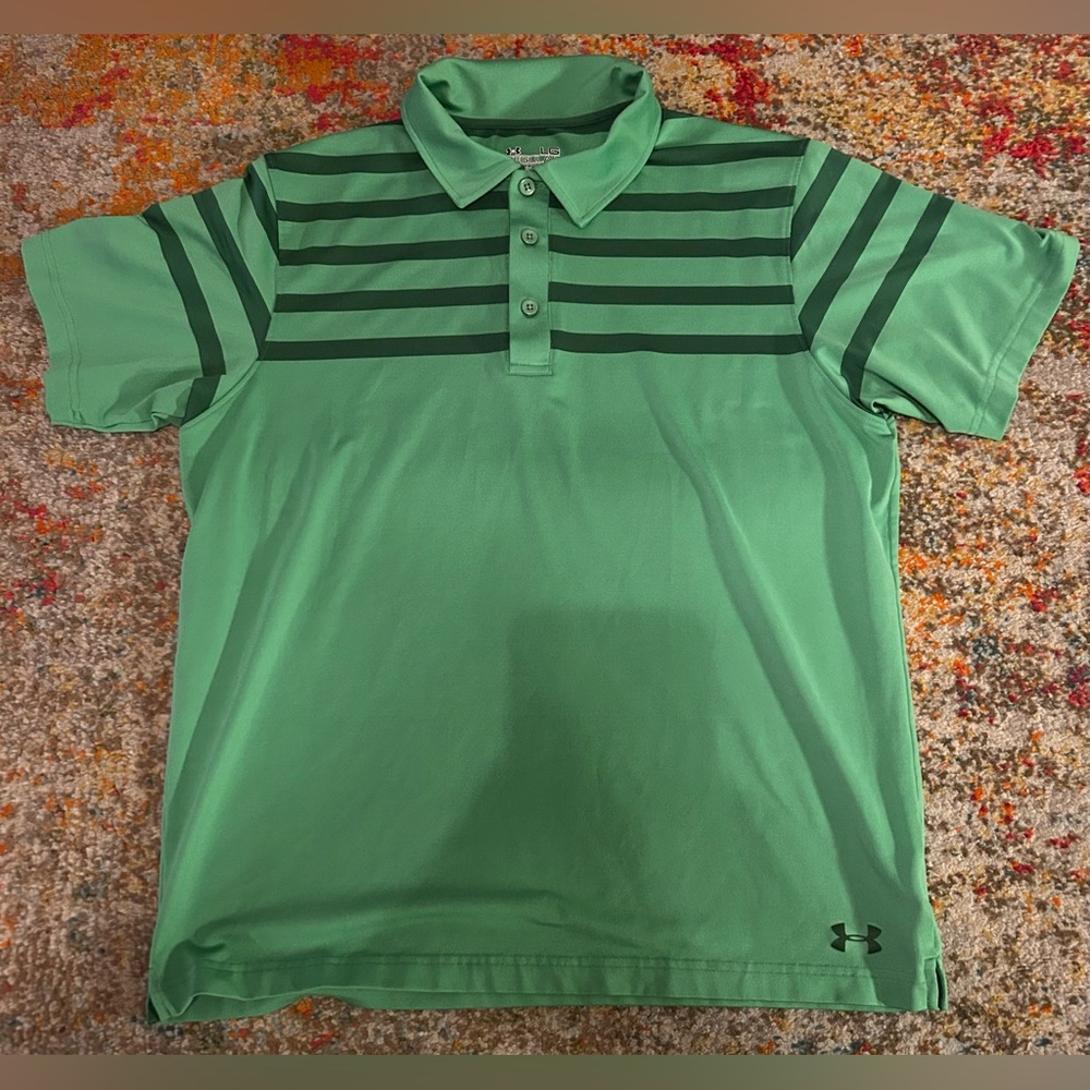 Under Armour Men's HeatGear Striped Golf Polo -Green - Size Large LG Loose